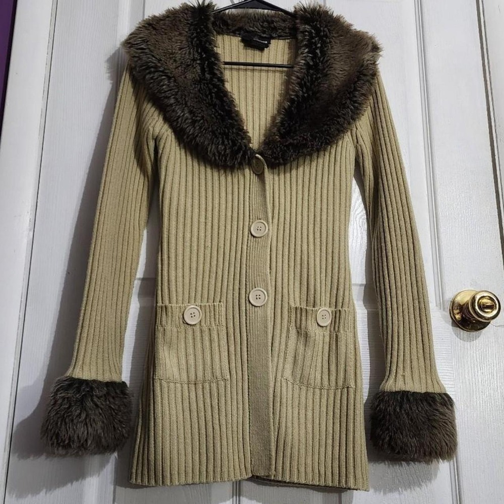 Y2K Beige Faux Fur Cardigan